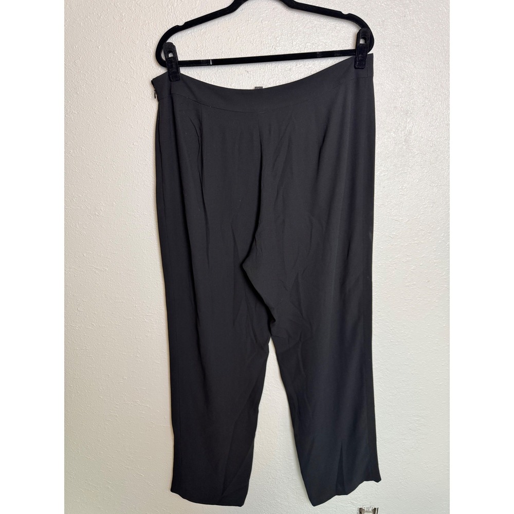 Eileen Fisher 100% Silk Wide Leg Pants Large Black Pull On Silk Georgette Crepe - Picture 4 of 7